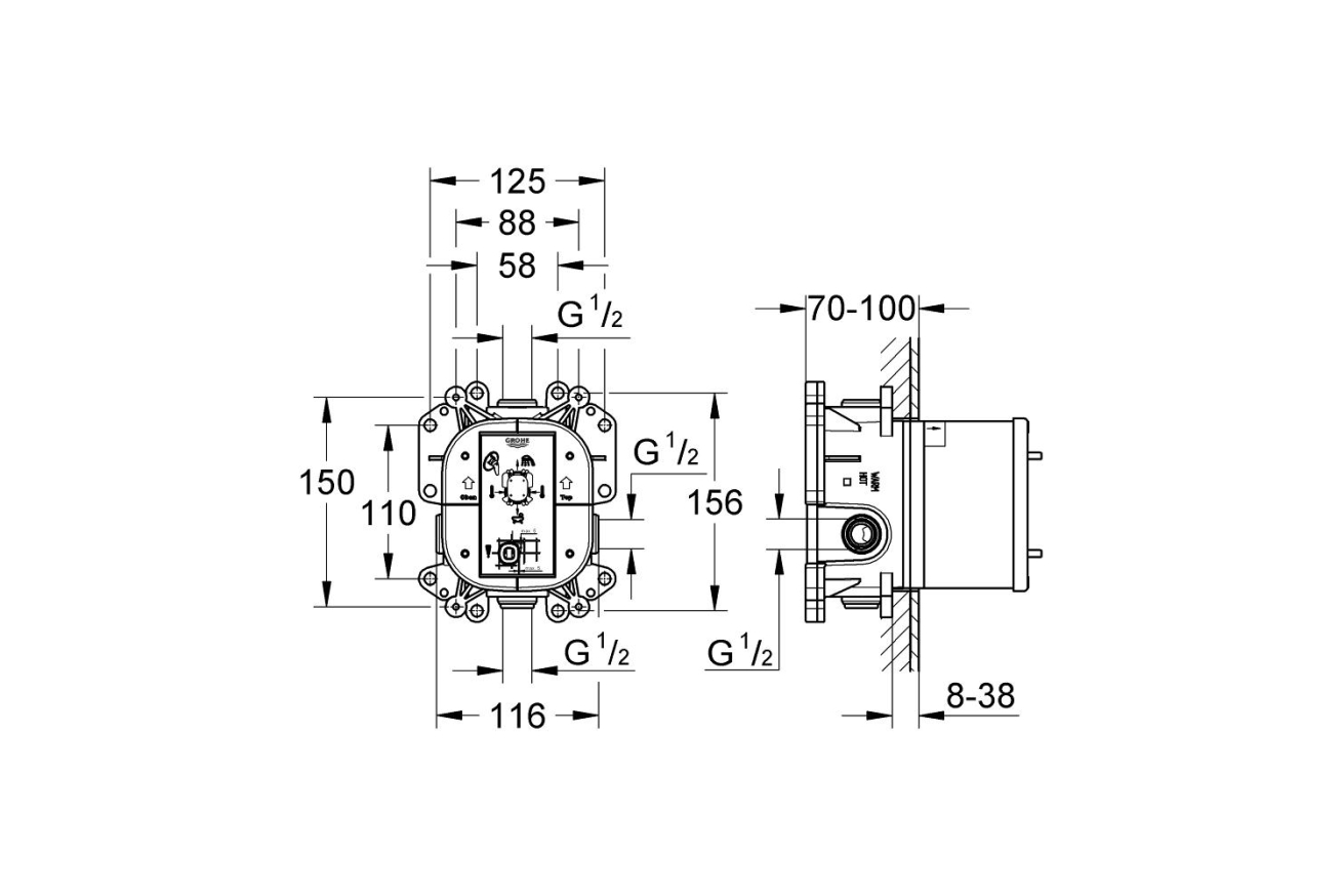 Встраиваемая часть однорычажного смесителя для ванны GROHE Rapido E (35501000)
