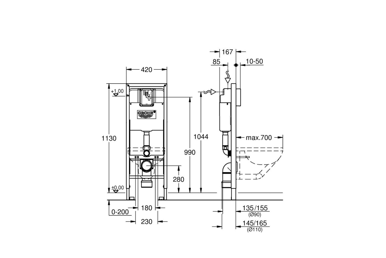 Система инсталляции для унитаза GROHE Rapid SL для людей с ограниченными возможностями (38675001)