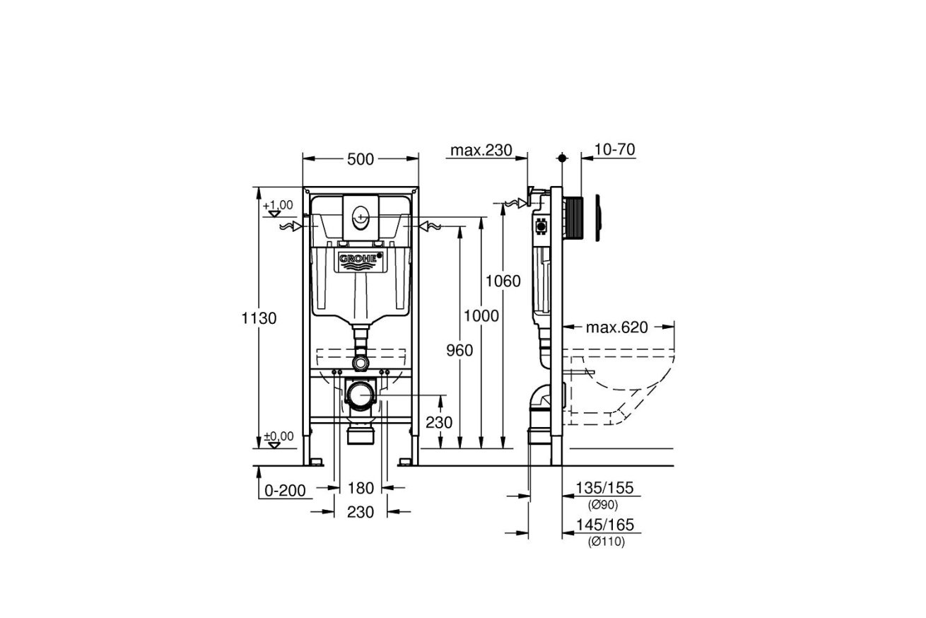 Комплект инсталляции для унитаза GROHE Rapid SL 3 в 1 с панелью смыва Skate Air, альпин-белый (38722001)