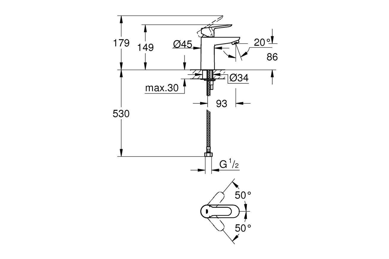 Смеситель для раковины GROHE BauEdge, хром (32858000)