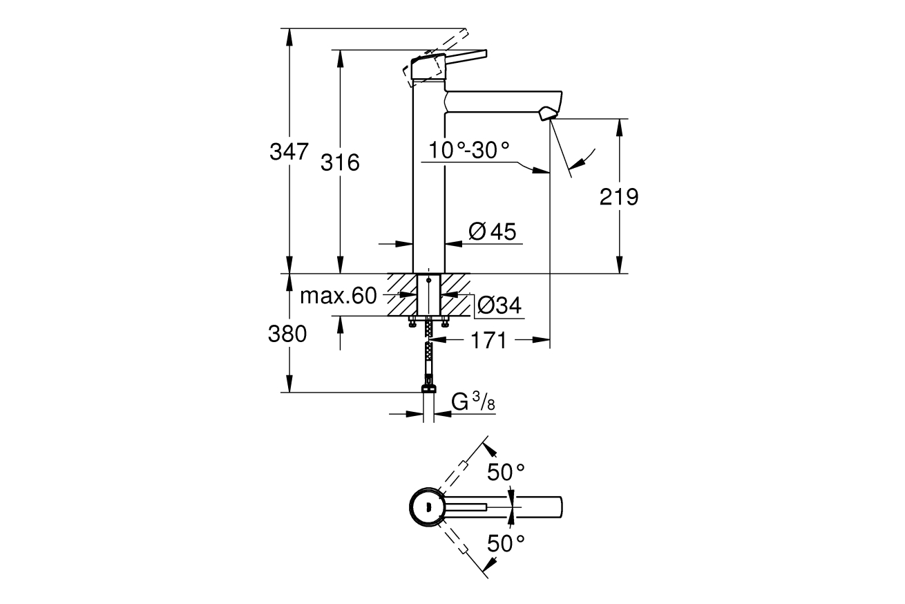 Смеситель для раковины GROHE Concetto, XL-size, хром (23920001)