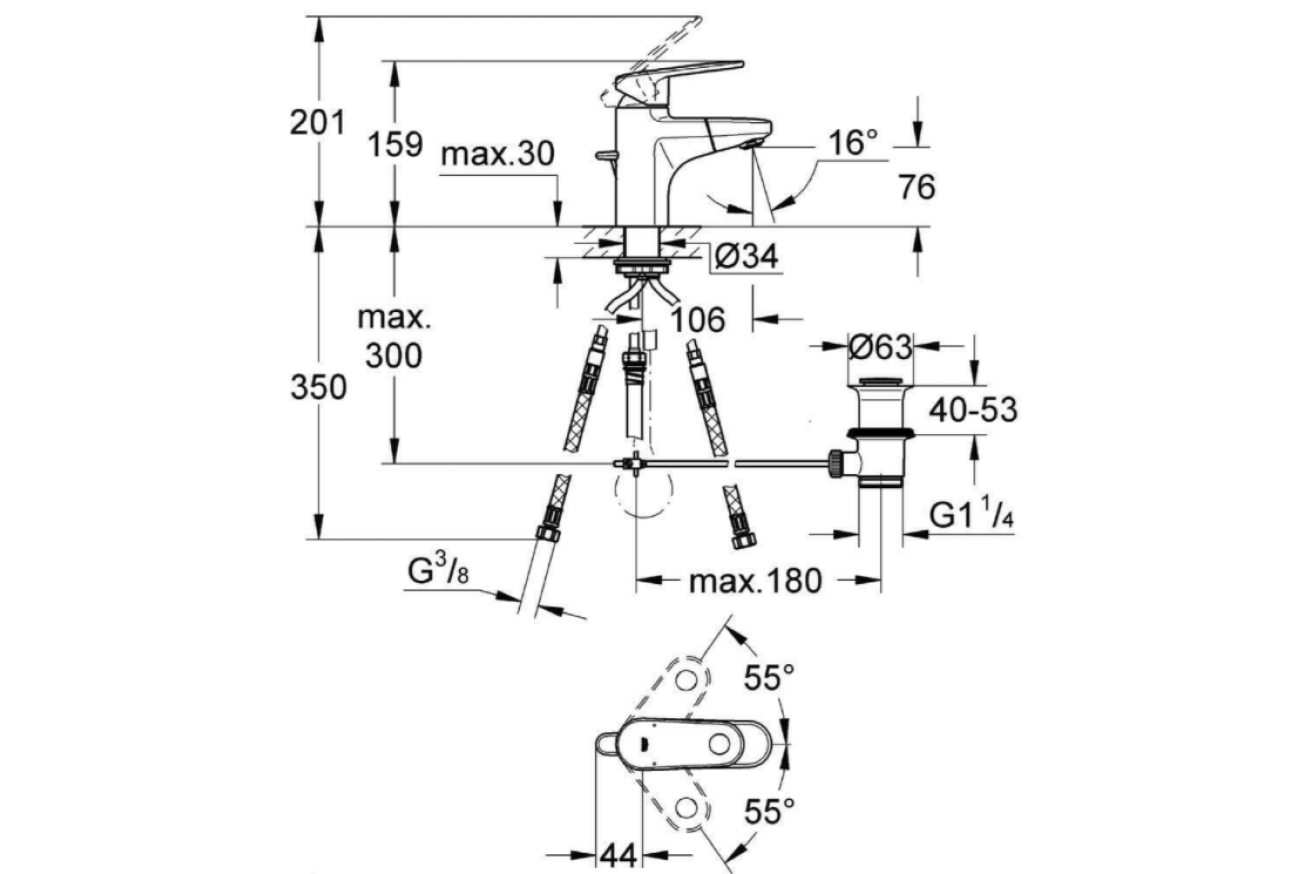 Смеситель для раковины GROHE Europlus, S-size, хром (33155002)