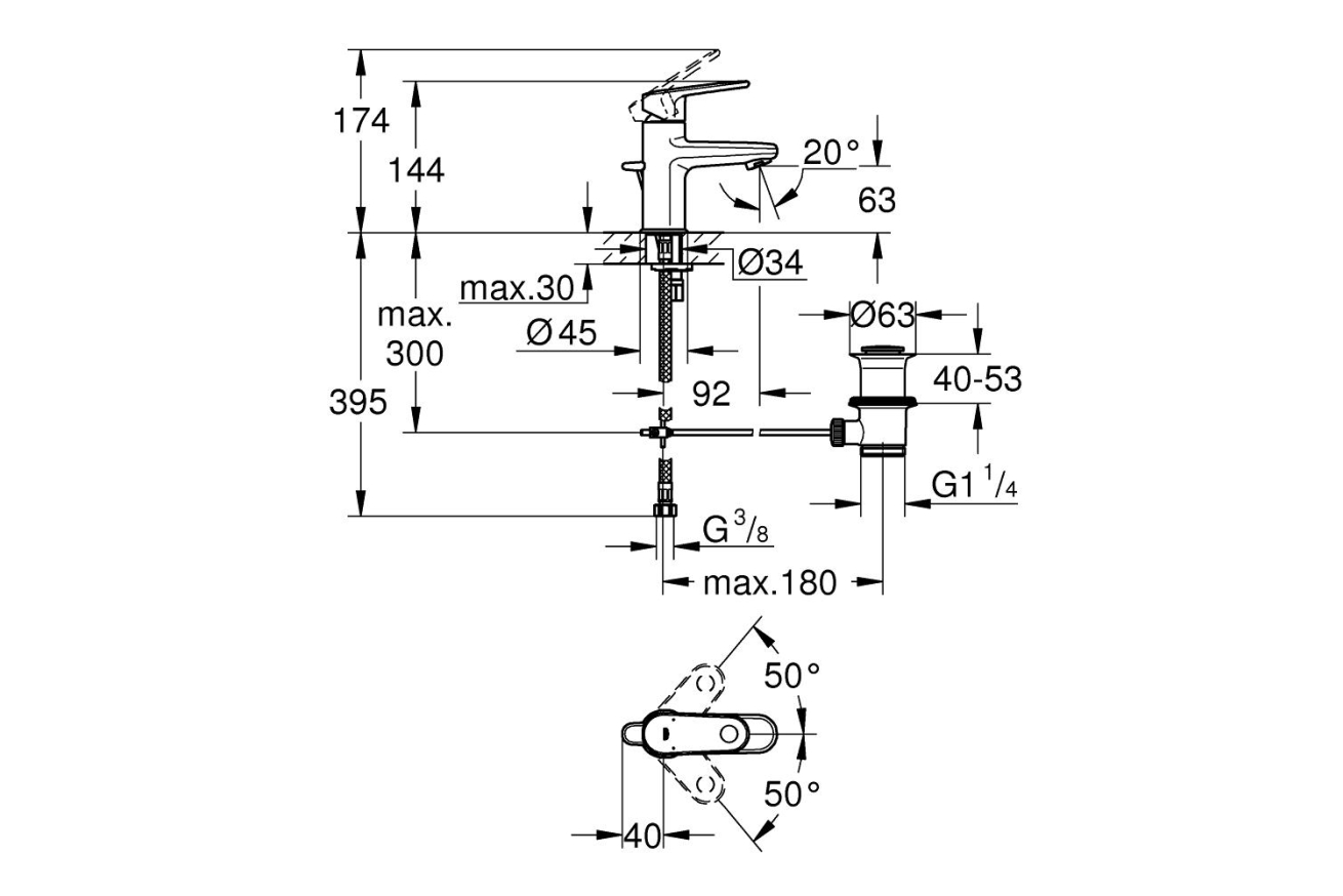 Смеситель для раковины GROHE Europlus, XS-size, хром (33156002)