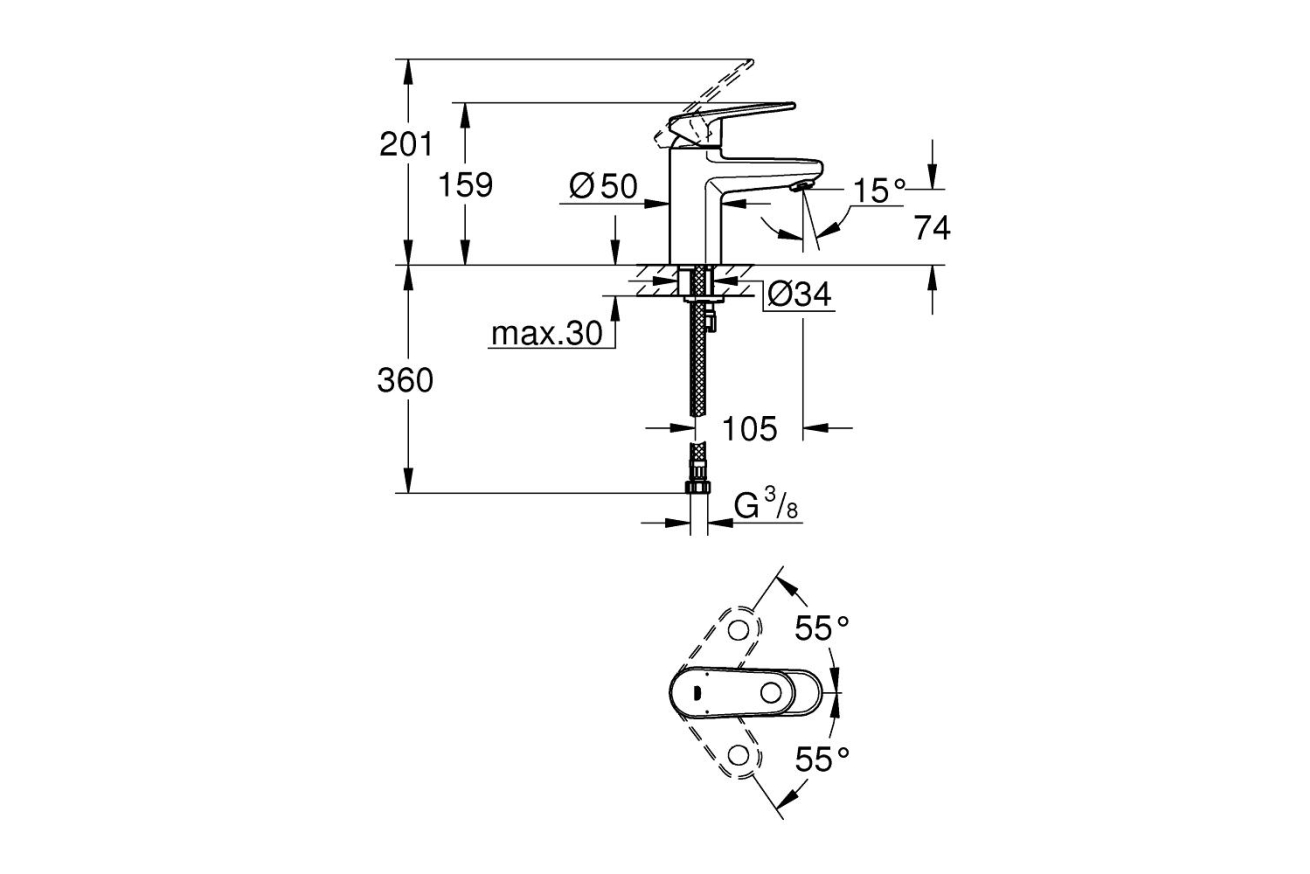 Смеситель для раковины GROHE Europlus, хром (33163002)