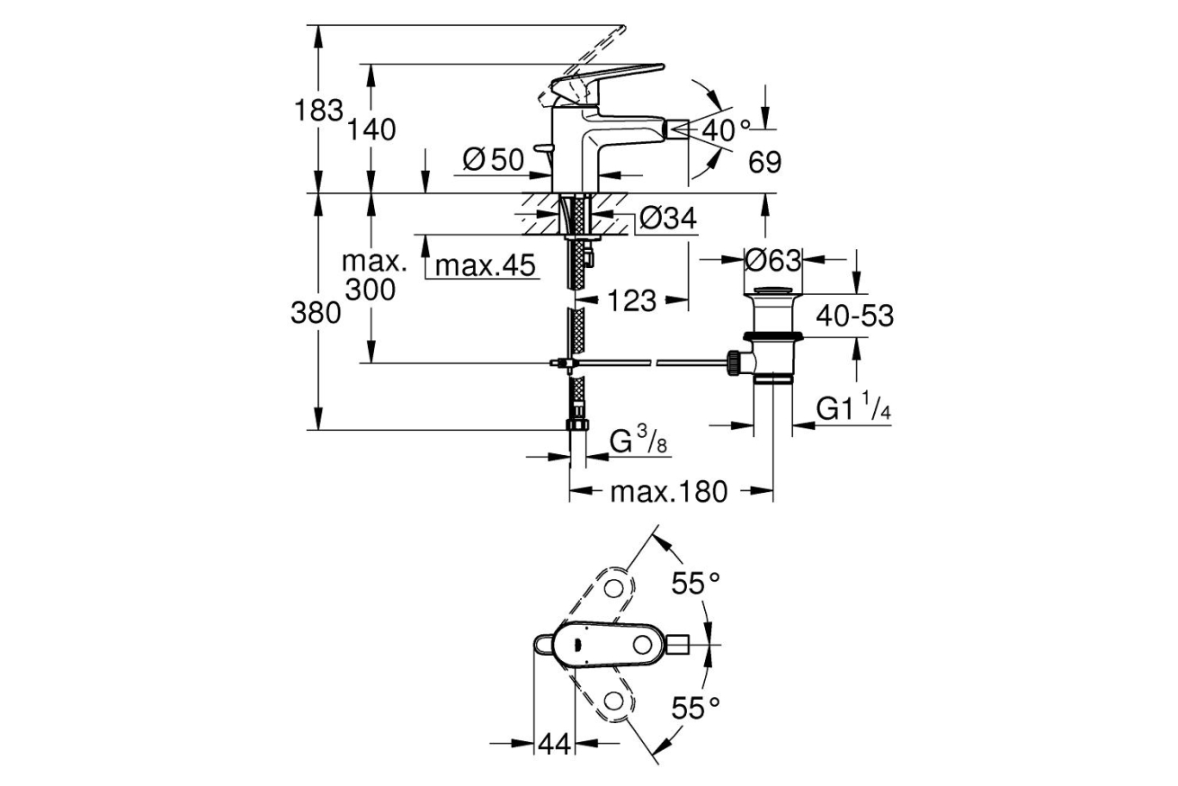 Смеситель для биде GROHE Europlus с донным клапаном, S-size, хром (33241002)