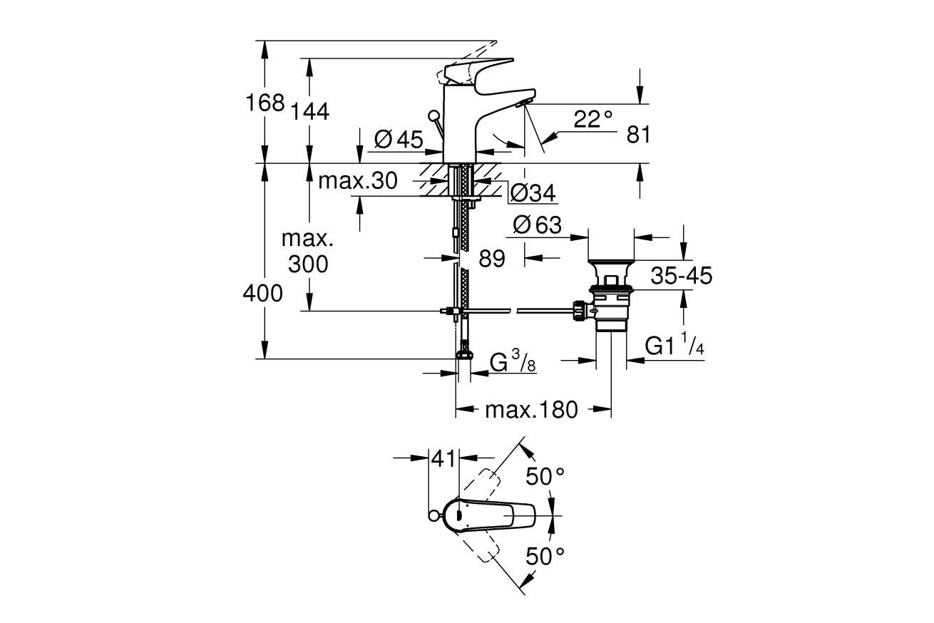 Смеситель для раковины GROHE Start Flow, хром (23809000)