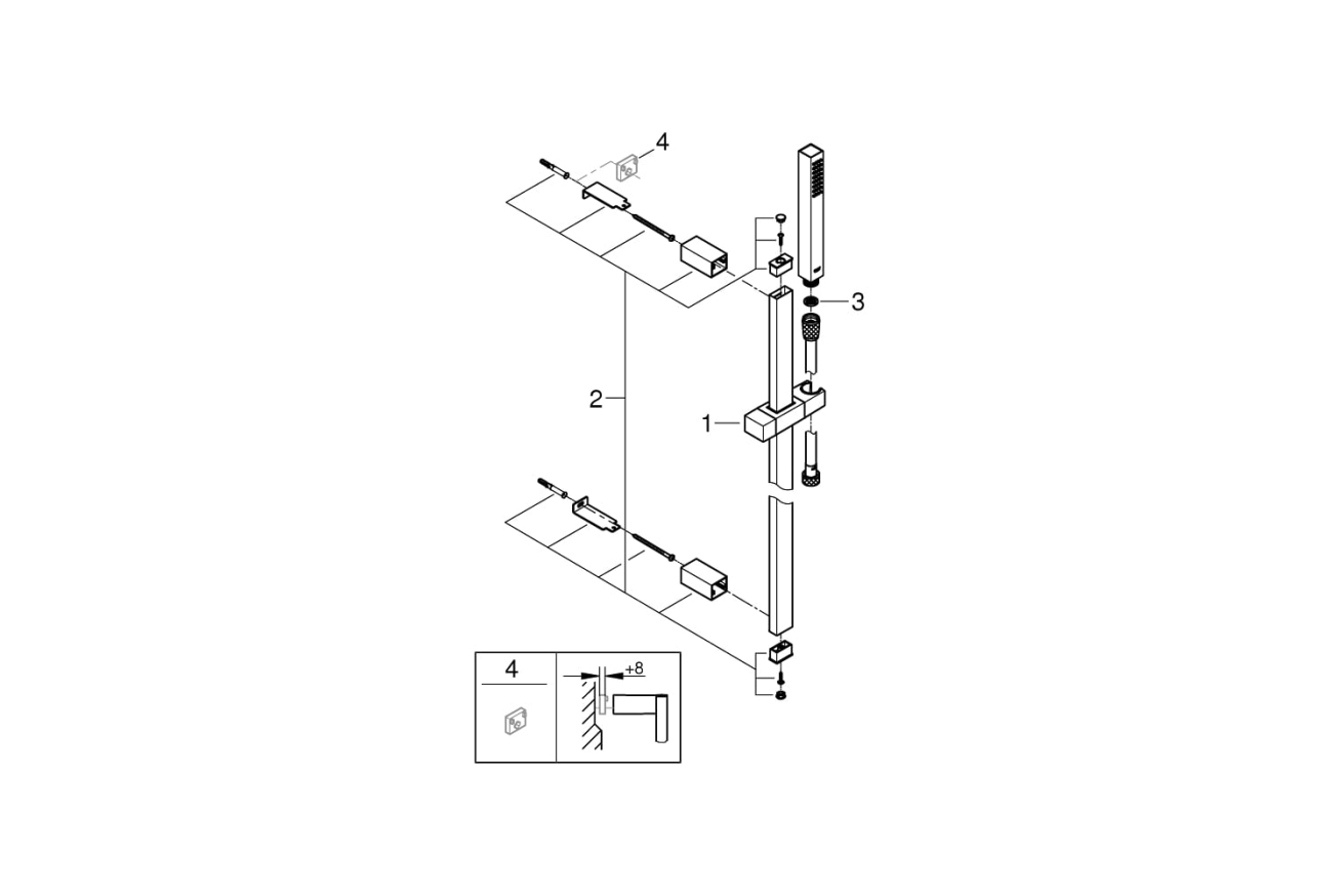Душевой гарнитур GROHE Euphoria Cube Stick, 1 режим струи, душевая штанга 600 мм, 15 л/мин, хром (27936000)