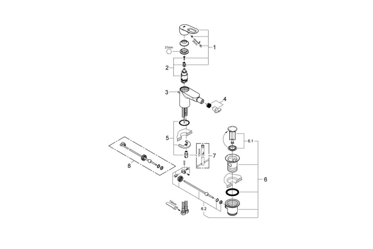 Смеситель для биде GROHE Bau Loop, хром (23338000)