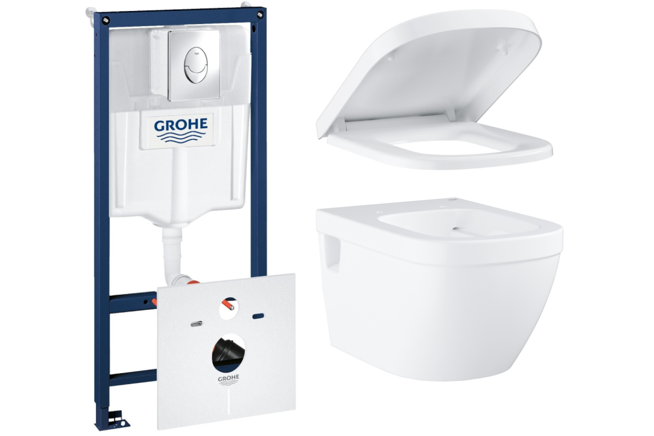 Комплект инсталляции GROHE Rapid SL 4 в 1 с унитазом Euro Ceramic и сиденьем с микролифтом (NW0139)
