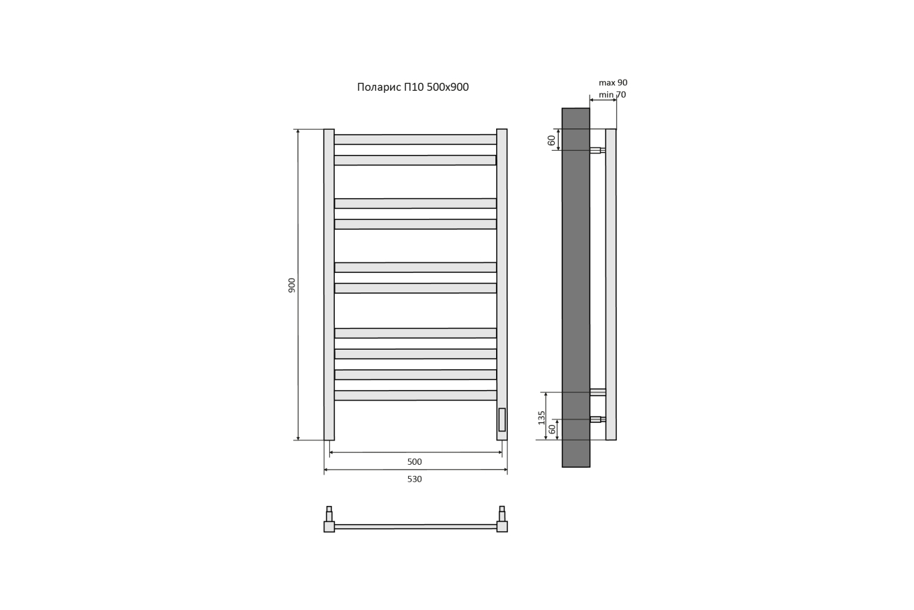 Полотенцесушитель электрический Aquatek Поларис П10 500x900, хром AQ EL KO1090CH
