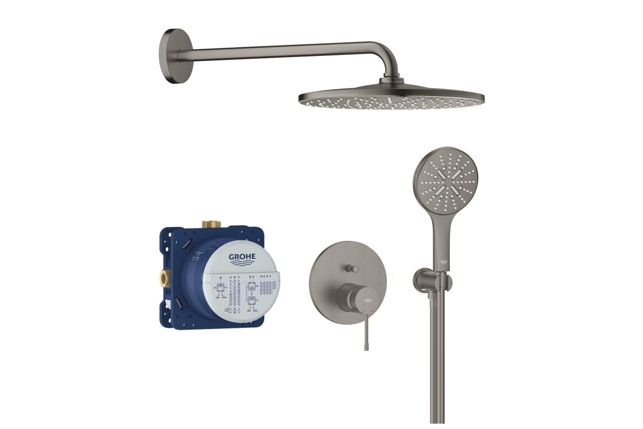 Душевая система GROHE Essence со смесителем для ванны, темный графит матовый (25287AL0)