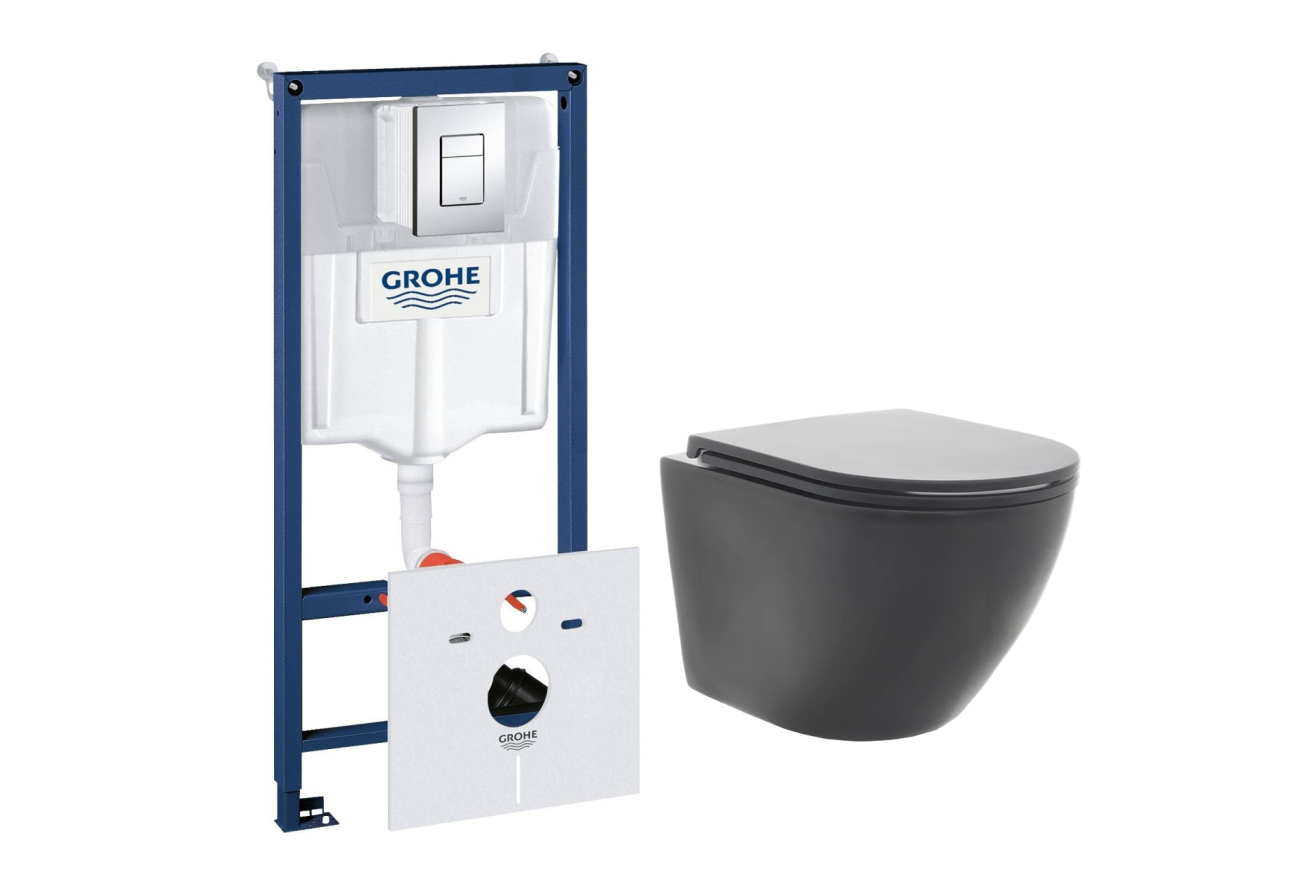 Комплект инсталляции GROHE Rapid SL 38775001 с унитазом AQUAme AQM2002MB и сиденьем с микролифтом (NW0308)
