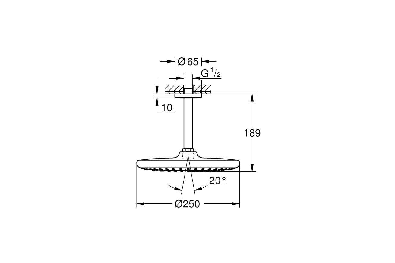 Верхний душ GROHE Tempesta 250, 9,5 л/мин, 1 режим, 142 мм, хром (26669000)