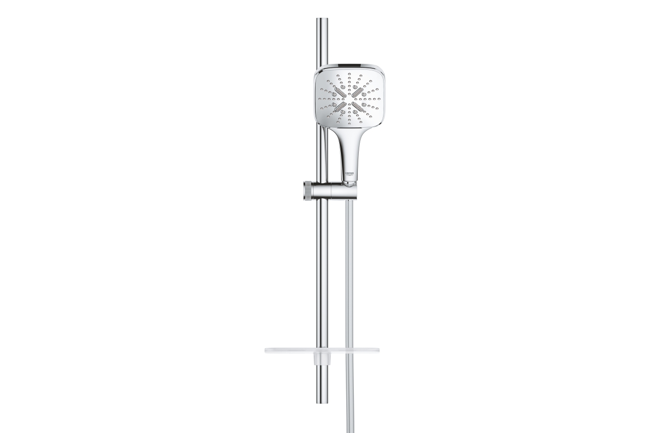 Душевой гарнитур GROHE Rainshower SmartActive 130 Cube с мыльницей, 3 режима струи, душевая штанга 600 мм, 9,5 л/мин, хром (26584000)