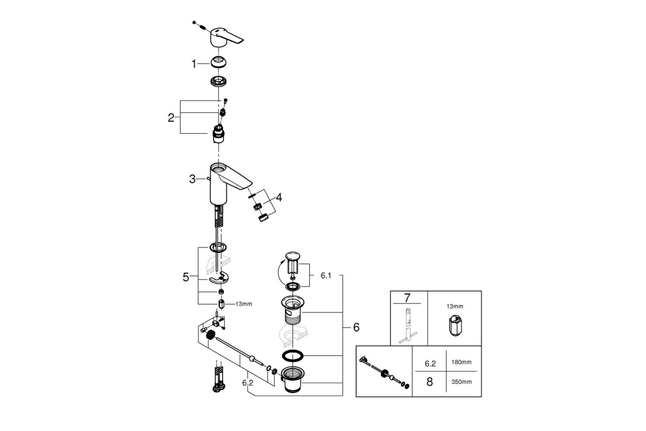 Смеситель для раковины GROHE Start QuickFix с донным клапаном, S-Size, хром (24209002)