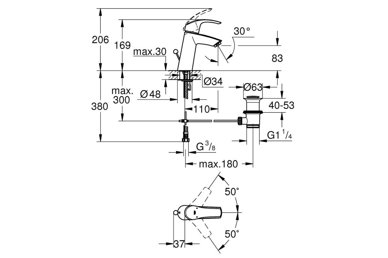 Смеситель для раковины GROHE Eurosmart, M-size, хром (23322001)