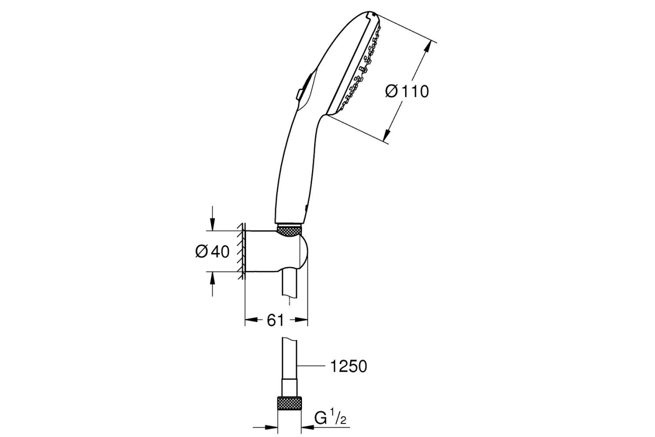 Душевой набор GROHE Tempesta 110, 2 режима, 1250 мм, 7,4 л/мин, черный матовый (261642433)