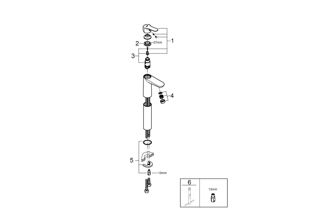 Смеситель для раковины GROHE BauEdge, XL-size, хром (23761000)