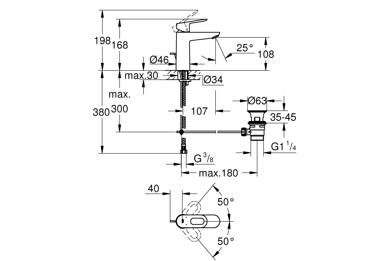 Смеситель для раковины GROHE BauLoop, M-size, хром (23762000)