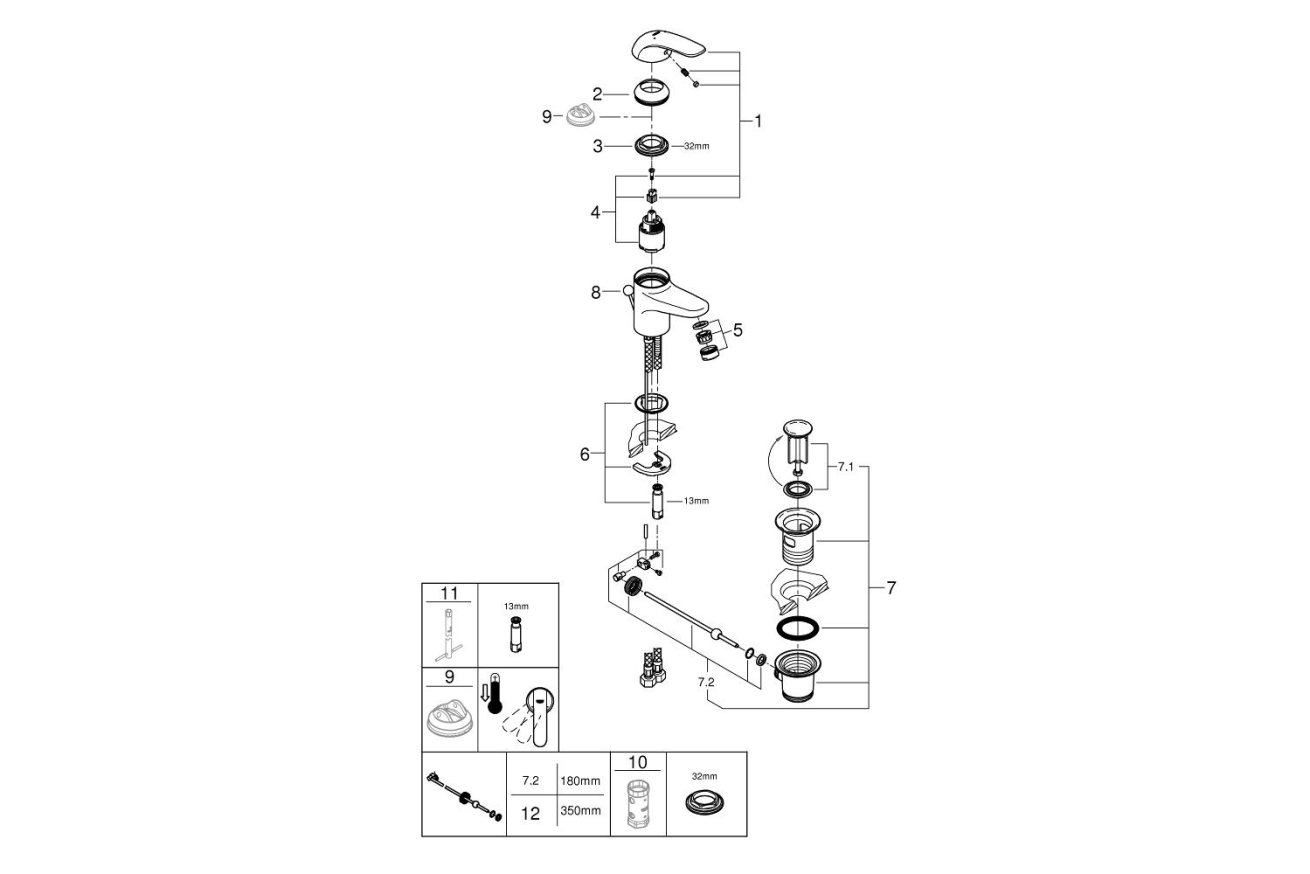 Смеситель для раковины GROHE Euroeco с донным клапаном, S-size, хром (23262000)