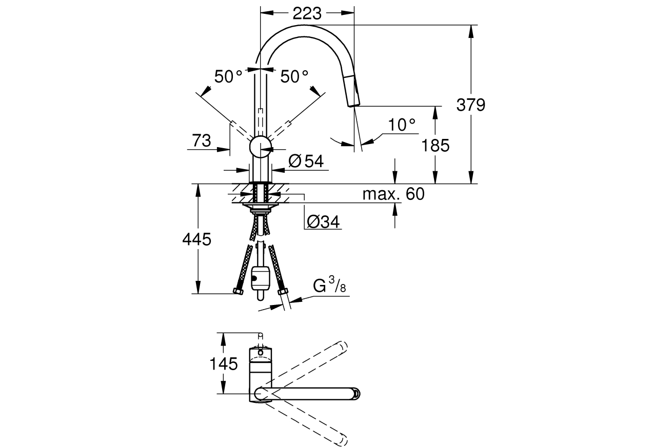 Смеситель для кухни GROHE Minta с вытяжным душем, хром (32321002)