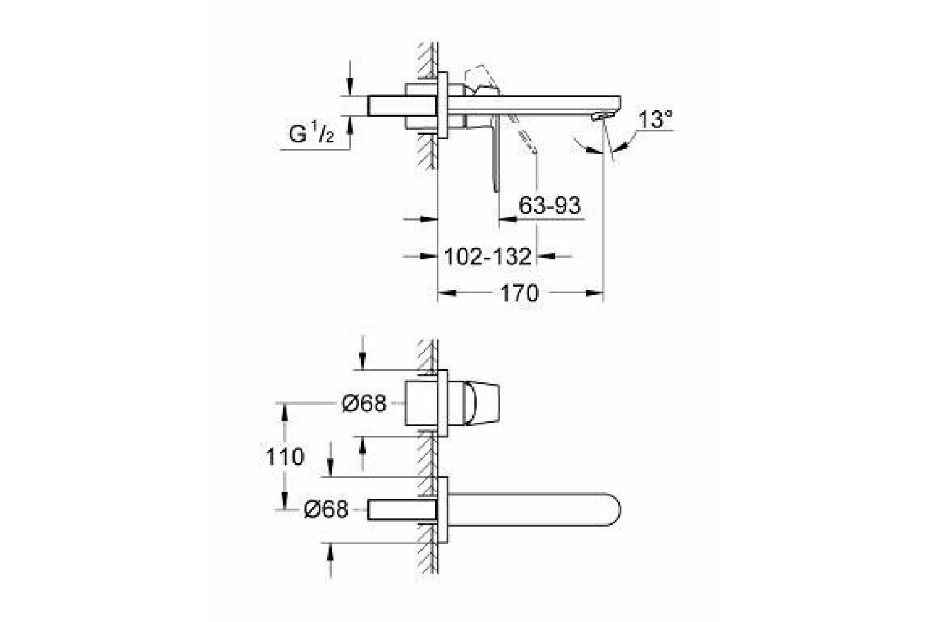 Внешняя часть смесителя для раковины GROHE Eurosmart Cosmopolitan на 2 отверстия, S-Size, хром (19381000)