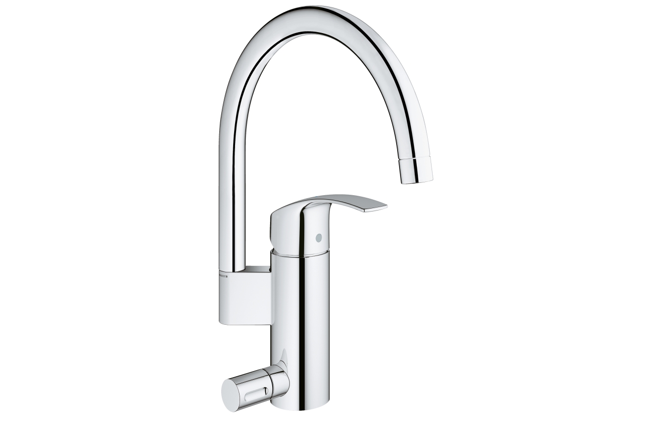 Смеситель для кухни GROHE Eurosmart с функцией экономии воды и интегрированным запорным клапаном, хром (33490002)