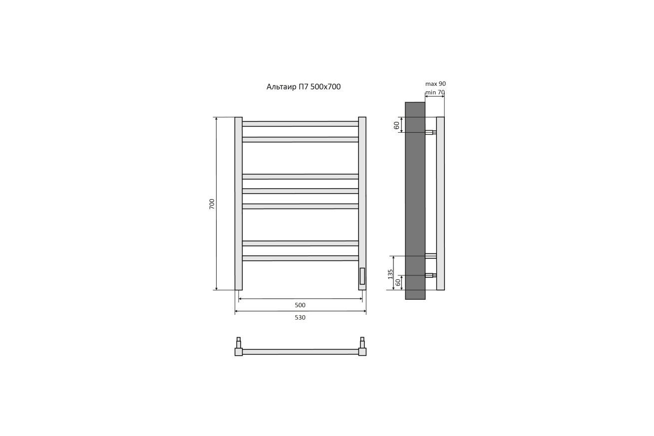 Полотенцесушитель электрический Aquatek Альтаир П7 500x700, хром AQ EL KP0770CH