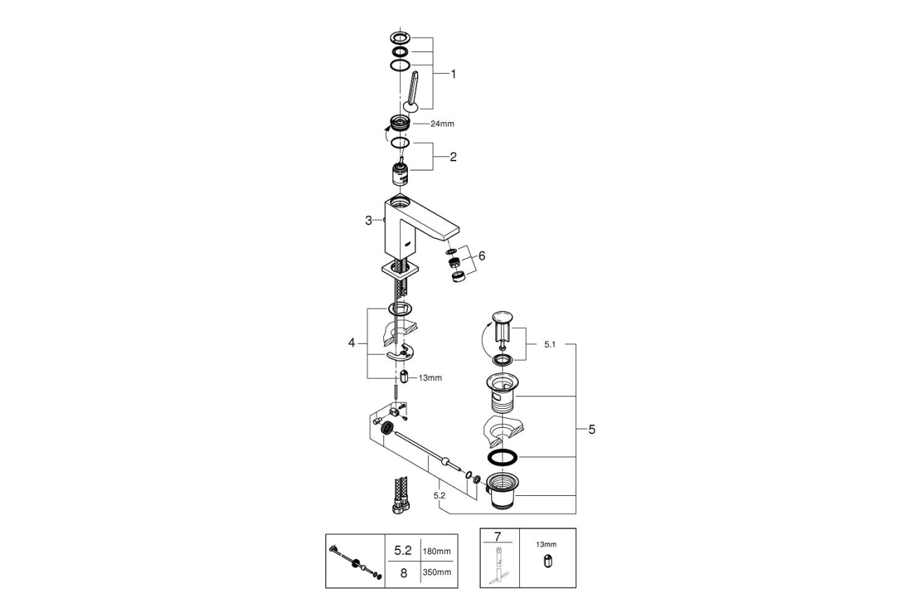 Смеситель для раковины GROHE Eurocube Joy с донным клапаном, M-size, хром (23657000)
