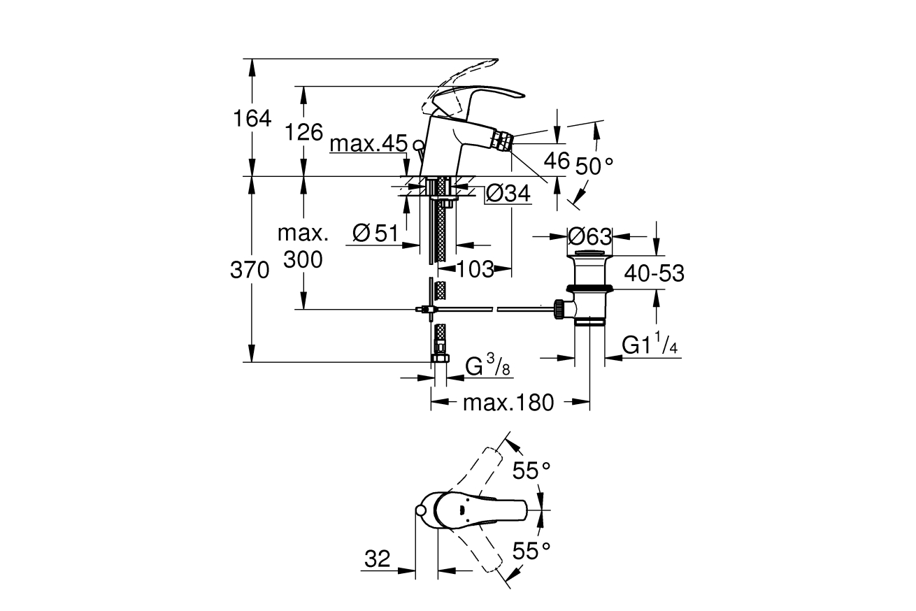 Смеситель для биде GROHE Eurosmart с донным клапаном, S-size, хром (23789002)
