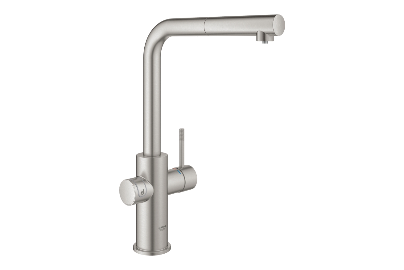 Смеситель для кухни GROHE Blue Home с системой фильтрации, охлаждения и газирования воды, Wi-Fi, суперсталь (31539DC0)