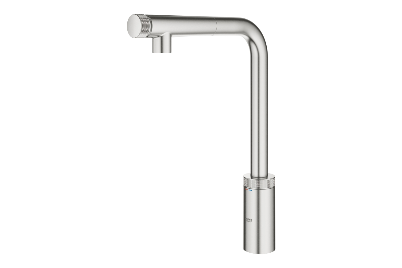 Смеситель для кухни GROHE Minta SmartControl с вытяжным L-изливом, суперсталь (31613DC0)