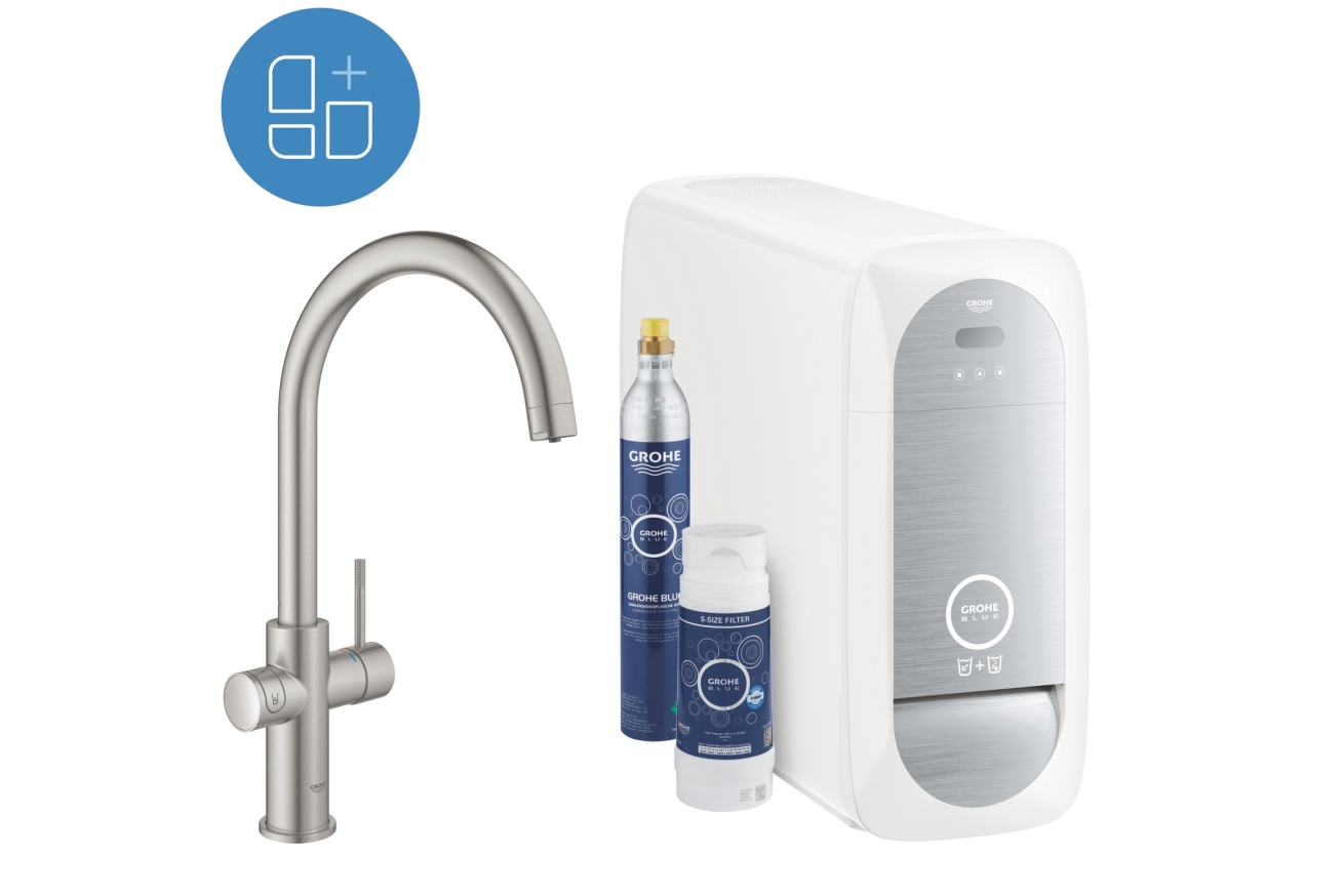 Смеситель для кухни GROHE Blue Home с системой фильтрации, охлаждения и газирования воды, суперсталь (31455DC1)