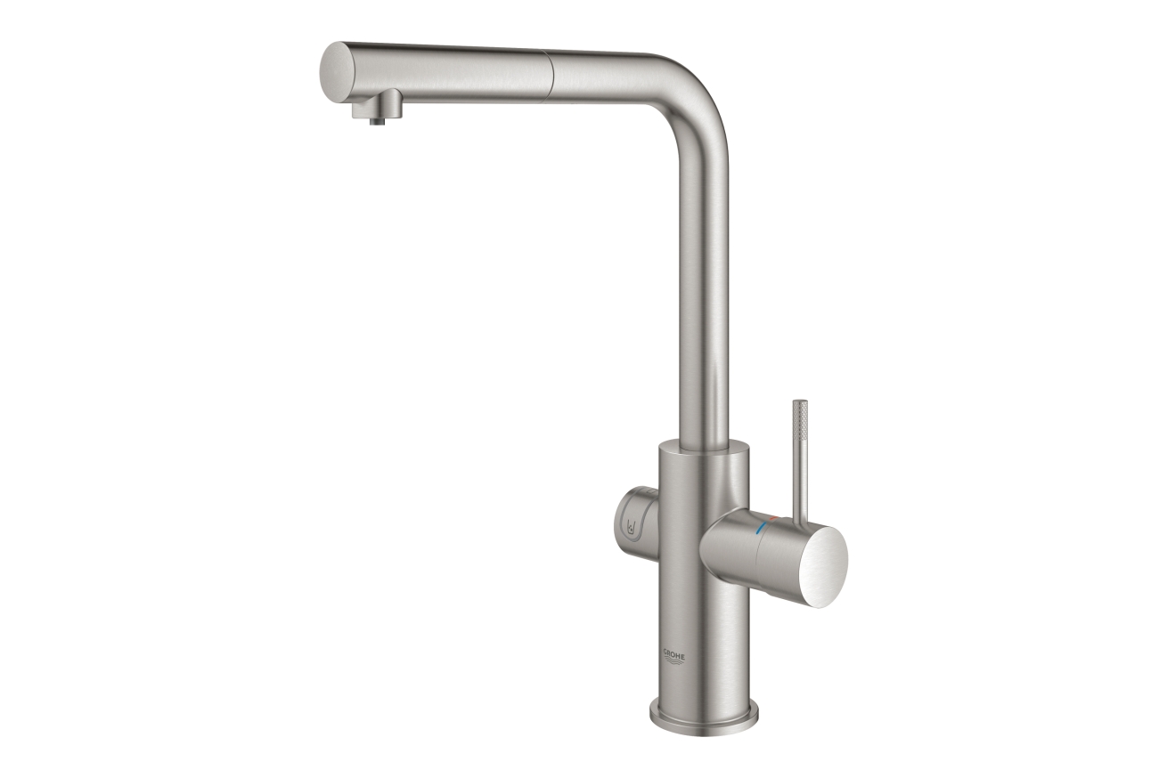 Смеситель для кухни GROHE Blue Home с системой фильтрации, охлаждения и газирования воды, Wi-Fi, суперсталь (31539DC0)