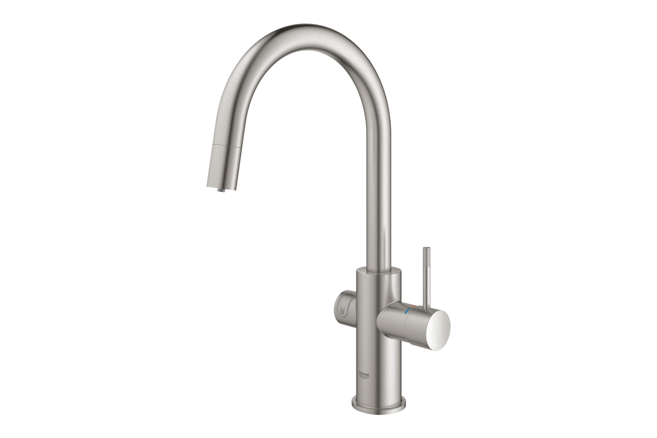 Смеситель для кухни GROHE Blue Home с системой фильтрации, охлаждения и газирования воды, Wi-Fi, суперсталь (31541DC0)