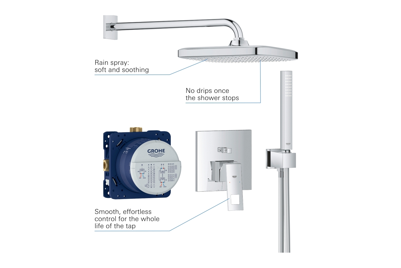 Готовый комплект для ванной комнаты GROHE Eurocube, с верхним душем Tempesta 250 Cube, хром (25239000)