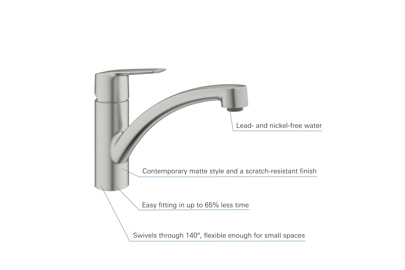 Смеситель для кухни GROHE Start с низким изливом, суперсталь (32441DC2)