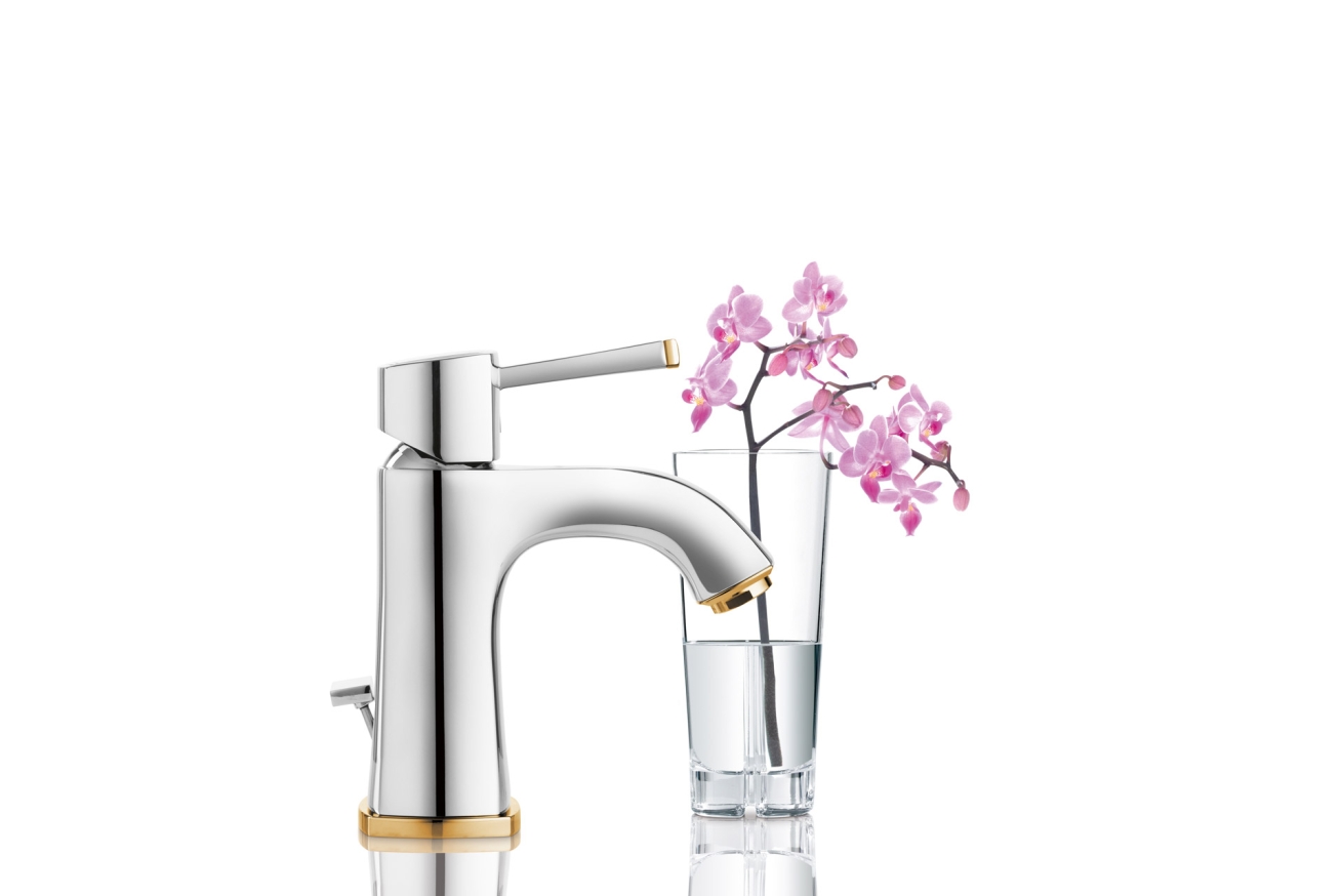 Смеситель для раковины GROHE Grandera с донным клапаном, хром/золото (23303IG0)
