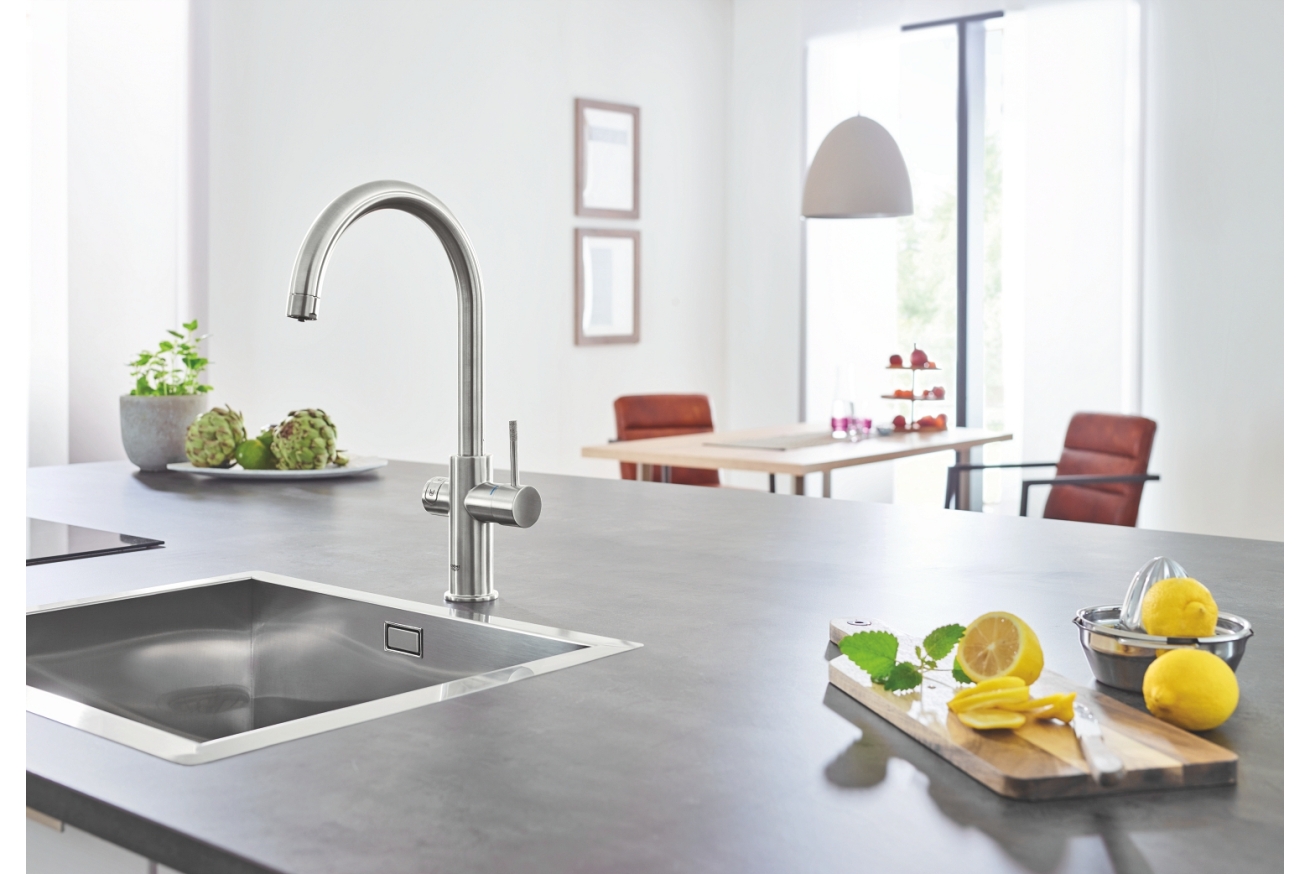 Смеситель для кухни GROHE Blue Home с системой фильтрации, охлаждения и газирования воды, суперсталь (31455DC1)