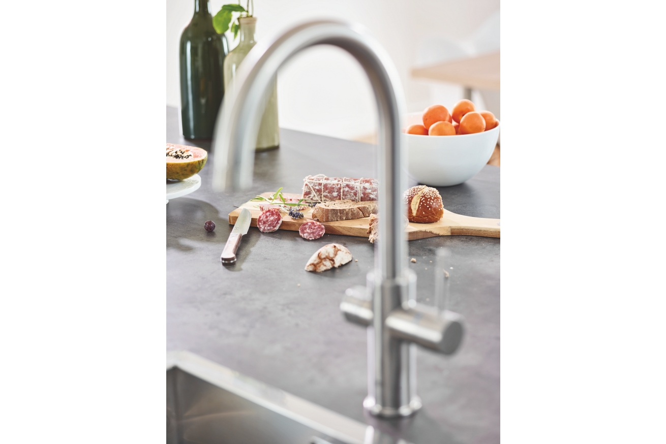 Смеситель для кухни GROHE Blue Home с системой фильтрации, охлаждения и газирования воды, суперсталь (31455DC1)