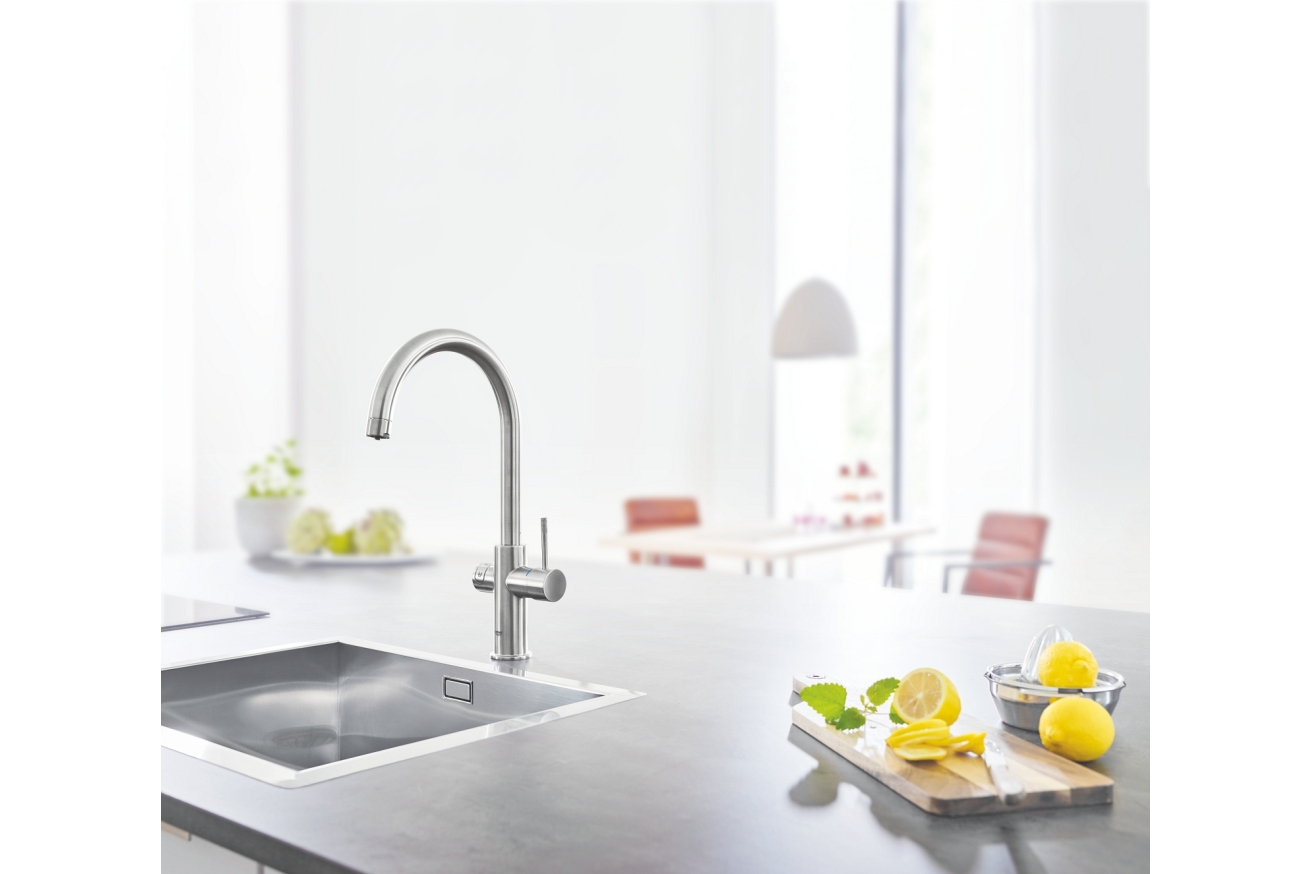 Смеситель для кухни GROHE Blue Home с системой фильтрации, охлаждения и газирования воды, суперсталь (31455DC1)