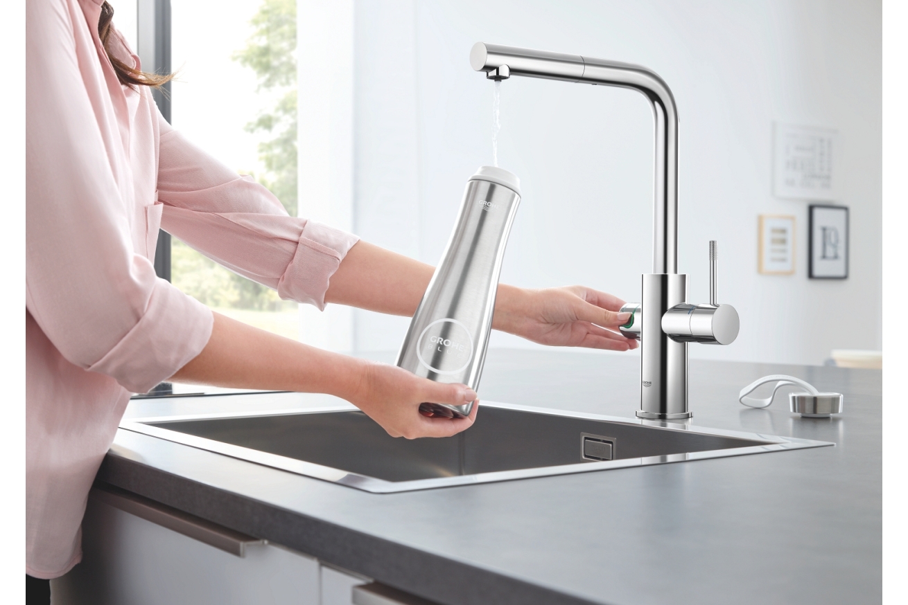 Смеситель для кухни GROHE Blue Home с системой фильтрации, охлаждения и газирования воды, Wi-Fi, хром (31539000)