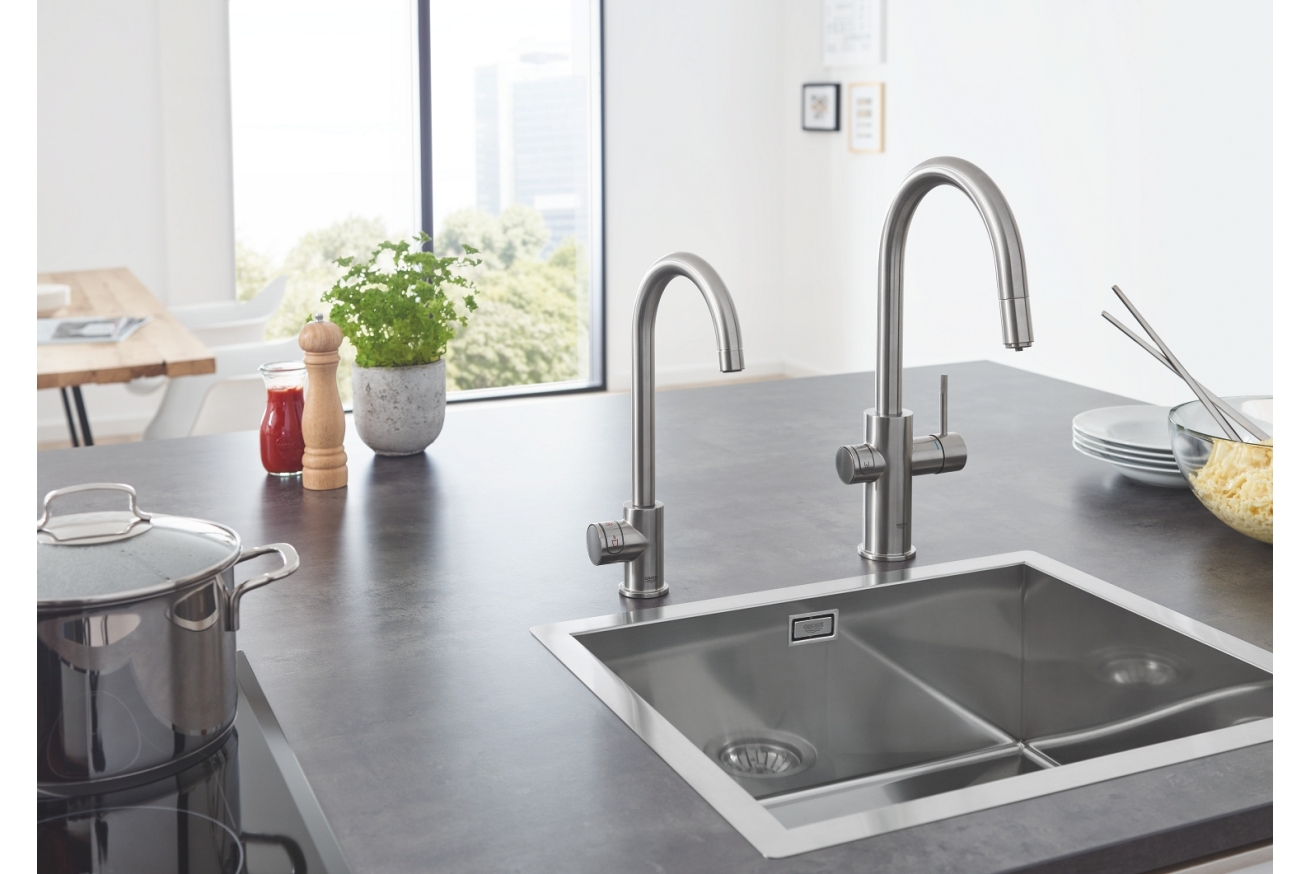 Смеситель для кухни GROHE Blue Home с системой фильтрации, охлаждения и газирования воды, Wi-Fi, суперсталь (31541DC0)