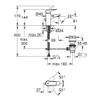 Смеситель для раковины GROHE BauFlow с донным клапаном, S-Size, хром (23751000)
