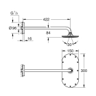 Верхний душ GROHE Rainshower Veris 300x150, 1 режим, 422 мм, белая луна (26170LS0)