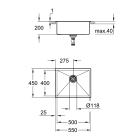 Мойка GROHE K700 60-S 55/45 1.0, нержавеющая сталь (31726SD0)