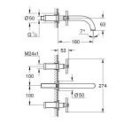 Внешняя часть смесителя для раковины GROHE Atrio настенного монтажа на 3 отверстия, двухвентильный, холодный рассвет глянец (20164GL3)