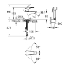 Смеситель для раковины GROHE Start Edge QuickFix с гигиеническим душем, S-Size, хром (23773001)