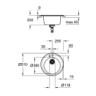 Мойка GROHE K200 с одной чашей, 51 см, черный гранит (31656AP0)