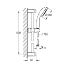 Душевой гарнитур GROHE Tempesta 100, 3 режима струи, душевая штанга 600 мм, 9,5 л/мин, хром (27644001)